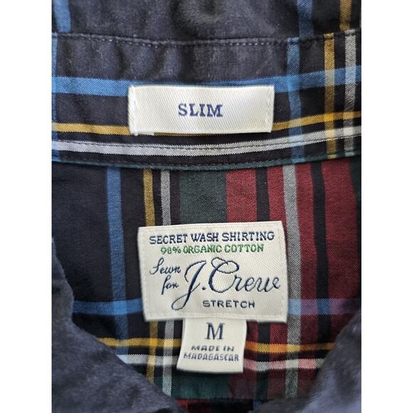 J.CREW Shirt Mens M Tartan Secret Wash Slim Plaid Button Up Cotton Stretch Black - Picture 3 of 7